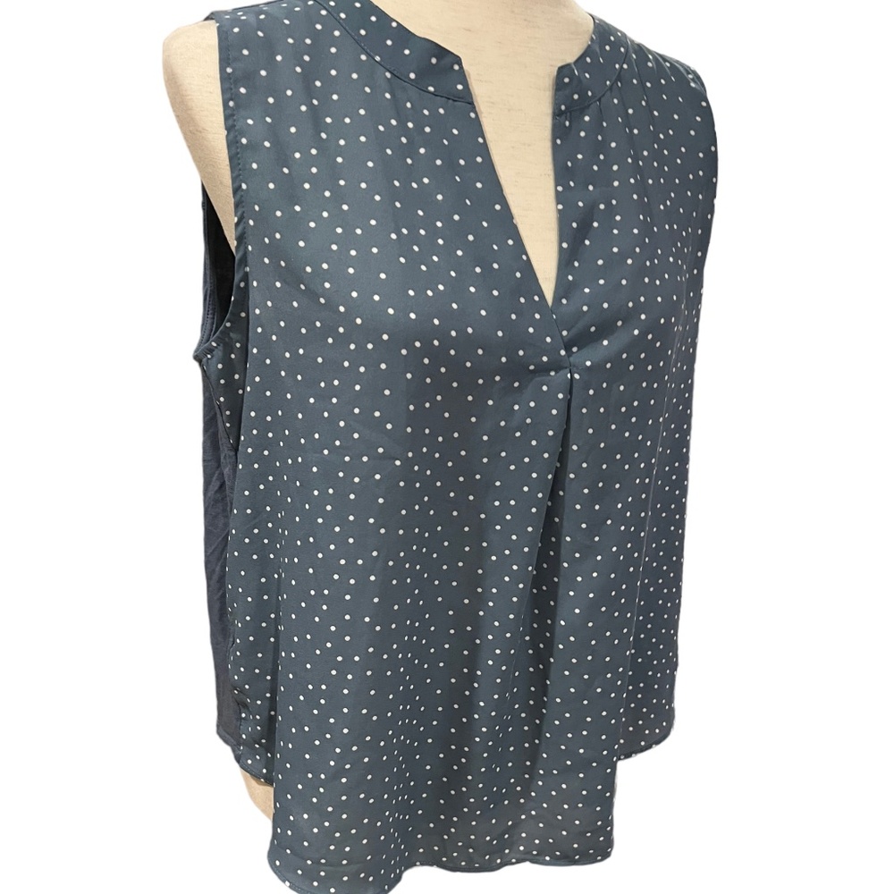 Loft Outlet Split Neck Tank Top Light Periwinkle White Dots Front Jersey Back M - Picture 3 of 9
